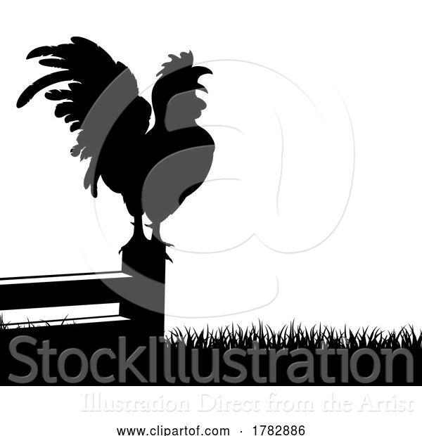 Vector Illustration of Rooster Chicken Crowing Silhouette Illustration
