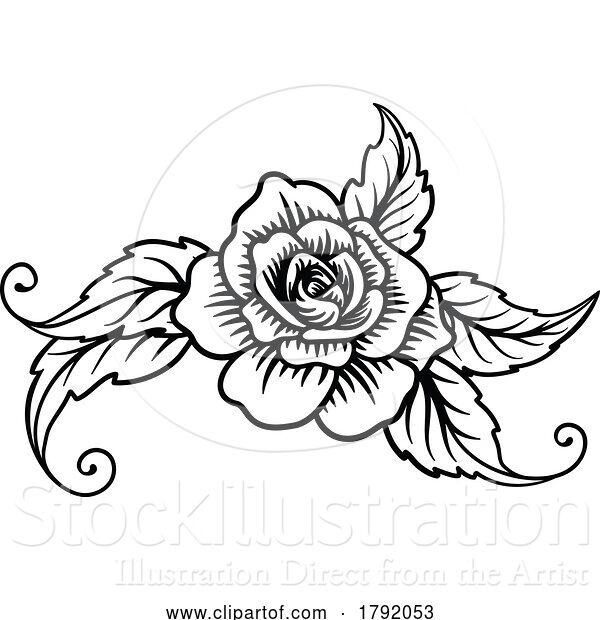Vector Illustration of Roses Rose Tattoo Engraved Woodcut Etching Designs