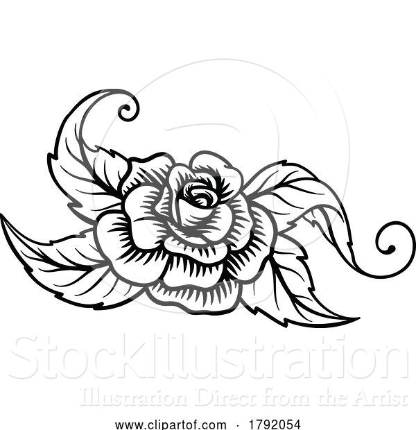 Vector Illustration of Roses Rose Tattoo Engraved Woodcut Etching Designs