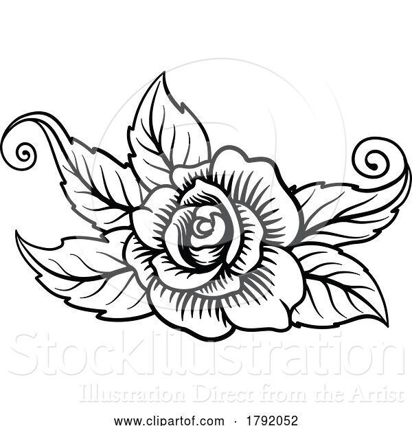 Vector Illustration of Roses Rose Tattoo Engraved Woodcut Etching Designs