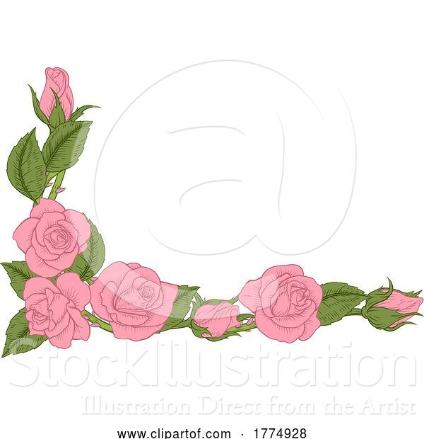 Vector Illustration of Roses Woodcut Vintage Style Flower Corner Design