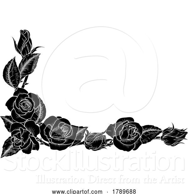 Vector Illustration of Roses Woodcut Vintage Style Flower Corner Design