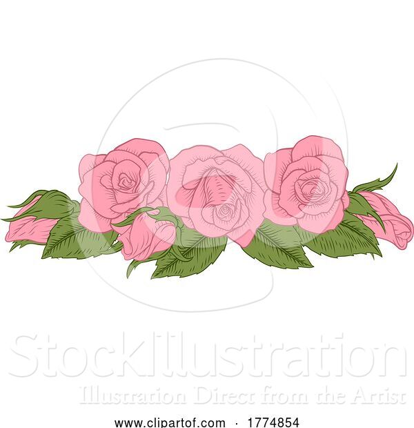 Vector Illustration of Roses Woodcut Vintage Style Flower Design