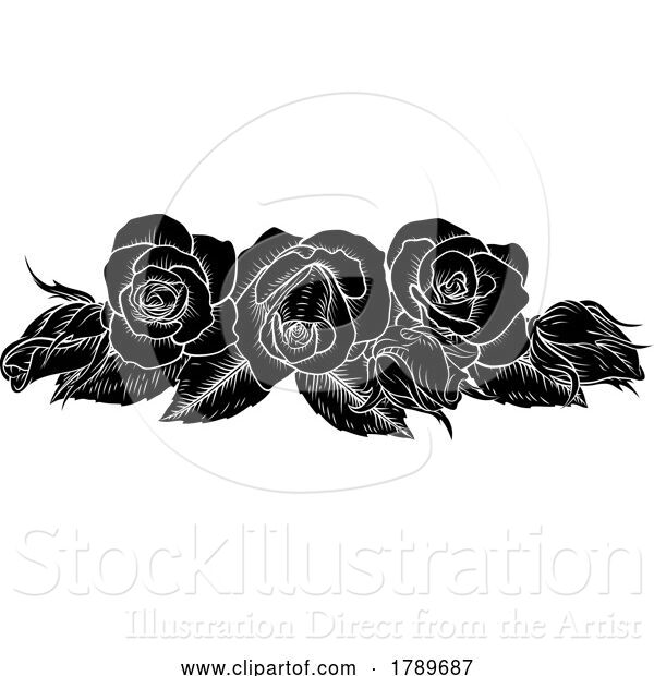 Vector Illustration of Roses Woodcut Vintage Style Flower Design