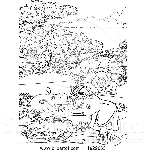 Vector Illustration of Safari Animal Background Landscape Scene