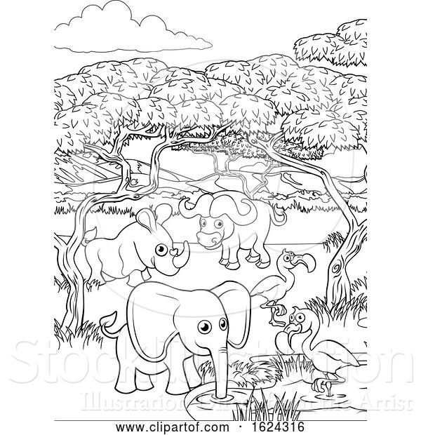 Vector Illustration of Safari Animal Background Landscape Scene