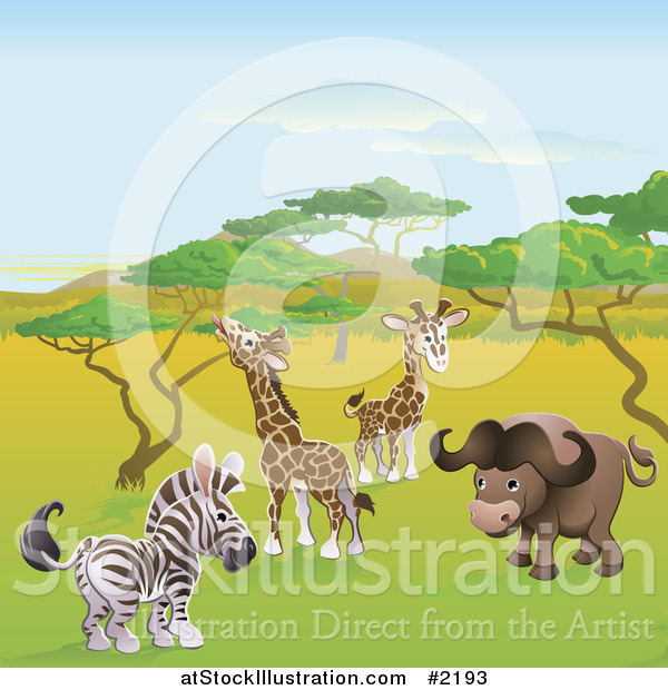 Vector Illustration of Safari Animals on the Plain