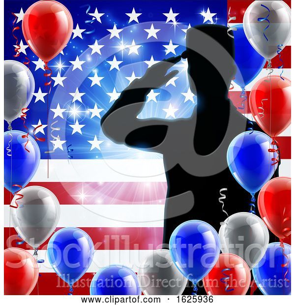 Vector Illustration of Saluting Soldier American Flag Balloon Background