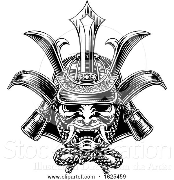 Vector Illustration of Samurai Mask Japanese Shogun Warrior Helmet