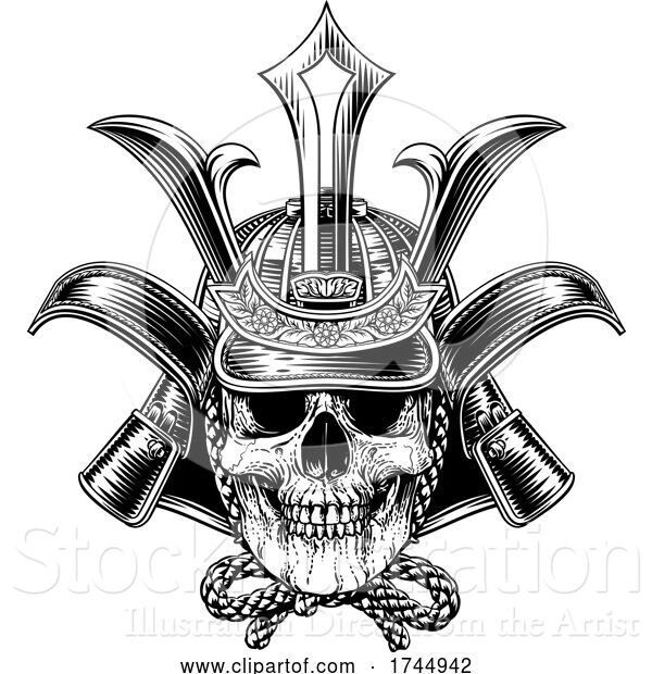 Vector Illustration of Samurai Mask Skull Warrior Helmet