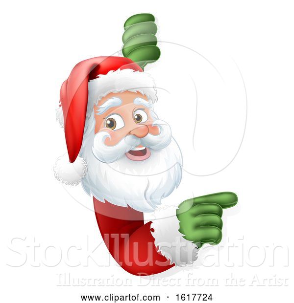 Vector Illustration of Santa Claus Christmas Character Pointing Around a Sign