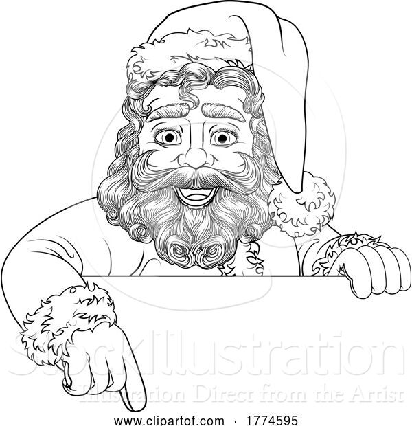 Vector Illustration of Santa Claus Christmas Pointing at Sign