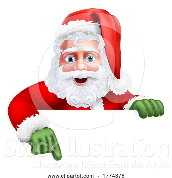 Vector Illustration of Santa Claus Christmas Pointing at Sign