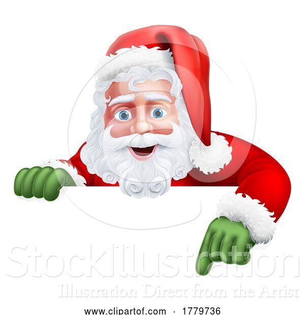 Vector Illustration of Santa Claus Christmas Pointing at Sign