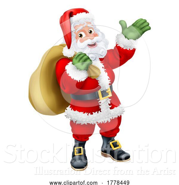 Vector Illustration of Santa Claus Father Christmas and Gift Sack