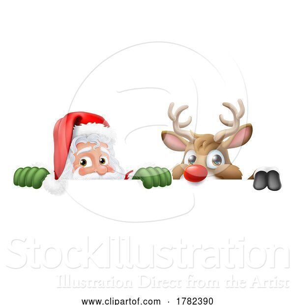 Vector Illustration of Santa Claus Father Christmas and Reindeer Sign