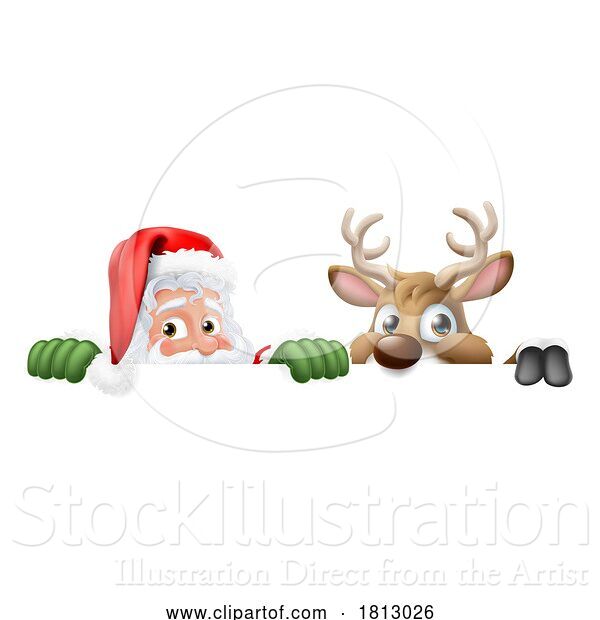 Vector Illustration of Santa Claus Father Christmas and Reindeer Sign