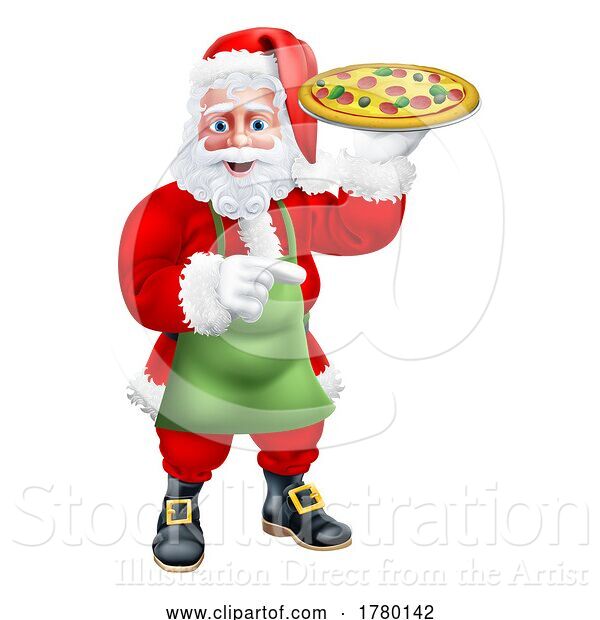 Vector Illustration of Santa Claus Father Christmas Holding Pizza
