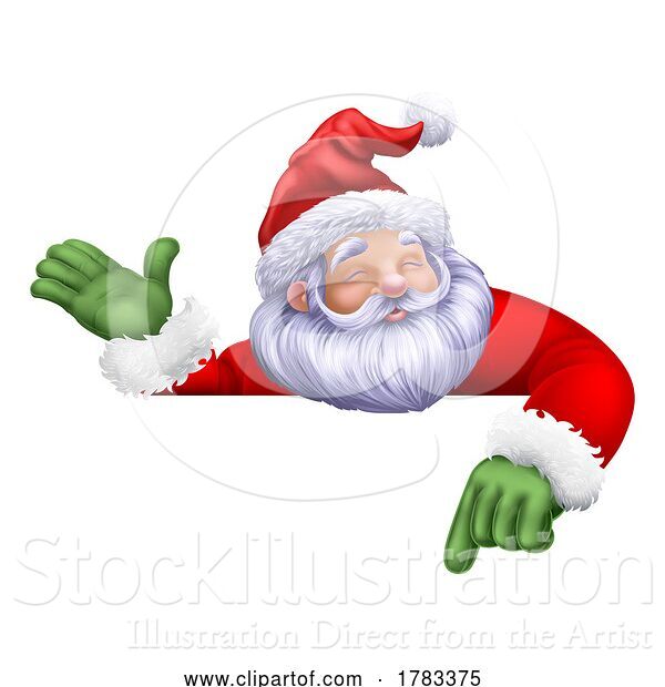 Vector Illustration of Santa Claus Father Christmas Peeking Sign