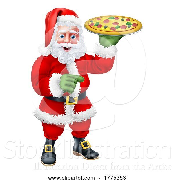 Vector Illustration of Santa Claus Father Christmas Pizza Restaurant Chef