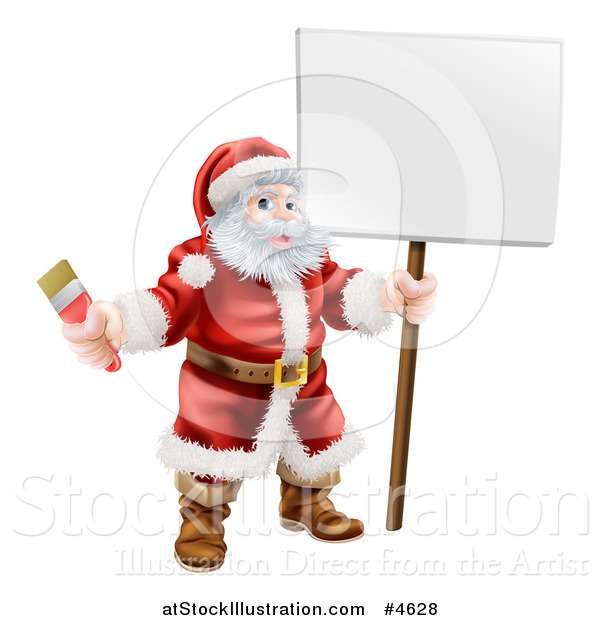 Vector Illustration of Santa Claus Holding a Paintbrush and Sign