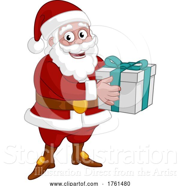 Vector Illustration of Santa Claus Holding Gift Present Christmas