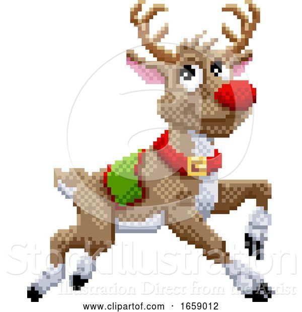 Vector Illustration of Santa Claus Reindeer 8 Bit Video Game Pixel Art