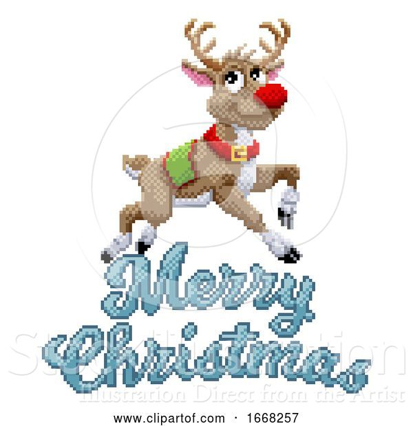 Vector Illustration of Santa Claus Reindeer Merry Christmas Pixel Art