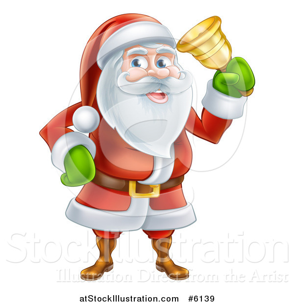 Vector Illustration of Santa Claus Ringing a Christmas Charity Bell