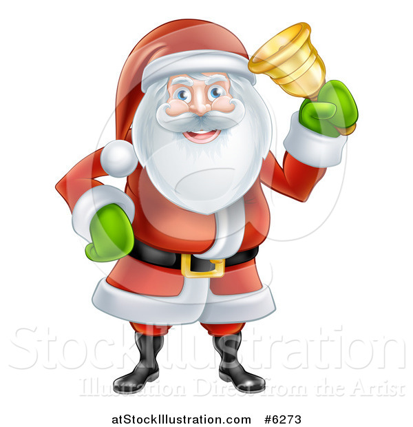 Vector Illustration of Santa Claus Ringing a Christmas Donation Charity Bell