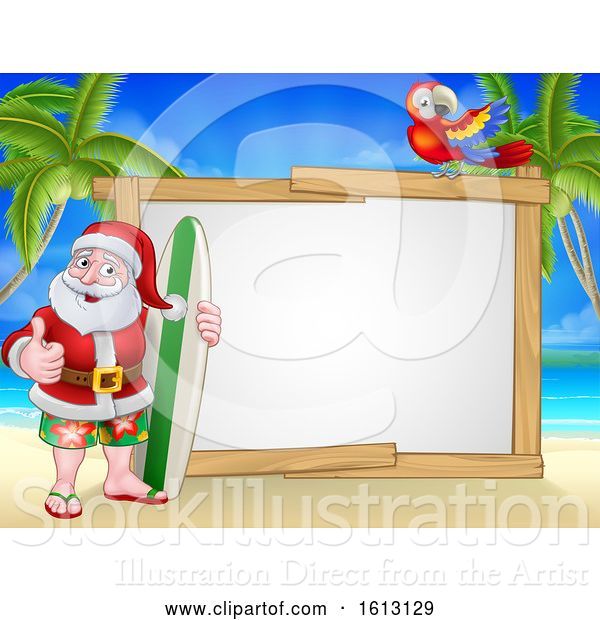 Vector Illustration of Santa Claus Surf Beach Christmas Sign