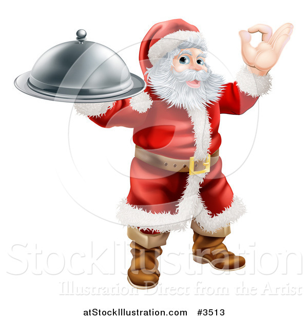 Vector Illustration of Santa Gesturing Ok and Holding a Cloche