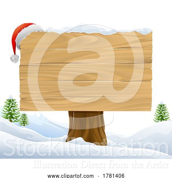 Vector Illustration of Santa Hat Christmas Wooden Sign