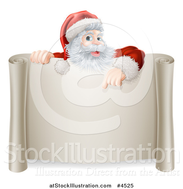 Vector Illustration of Santa Pointing down to a Scroll Sign