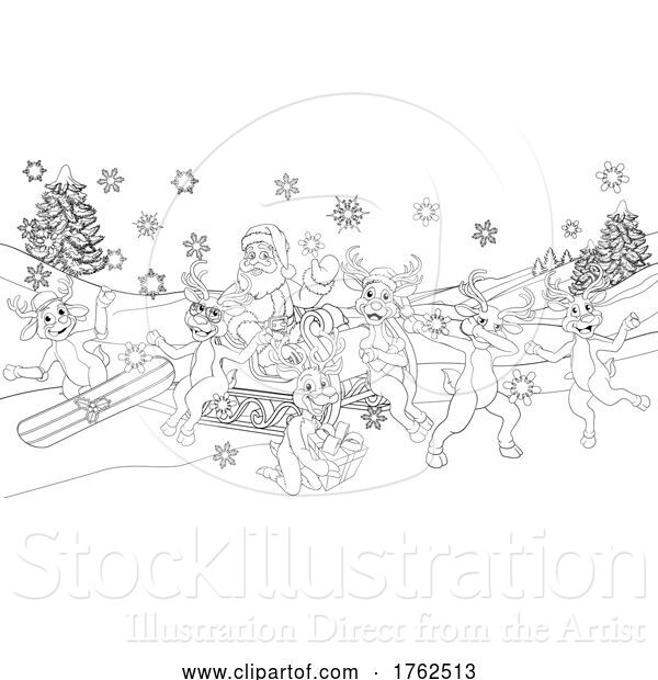 Vector Illustration of Santa Reindeer Sled Coloring 2021
