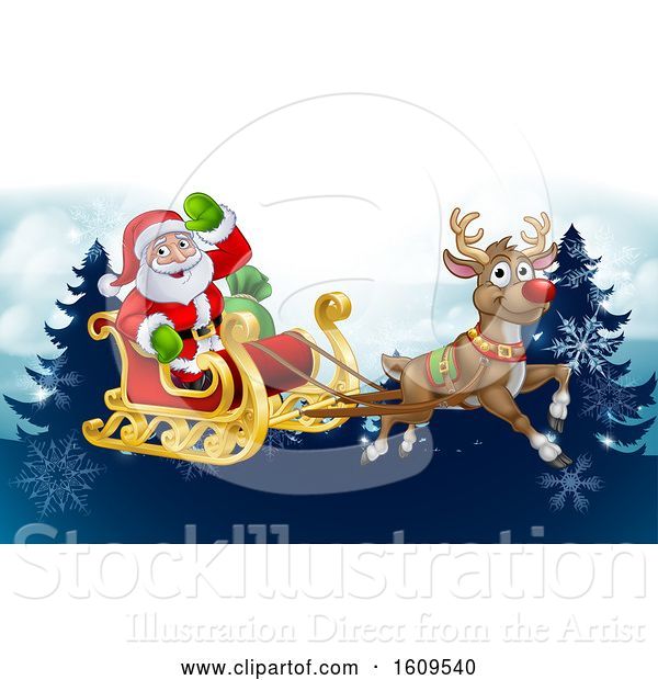 Vector Illustration of Santa Sleigh Reindeer Christmas Background