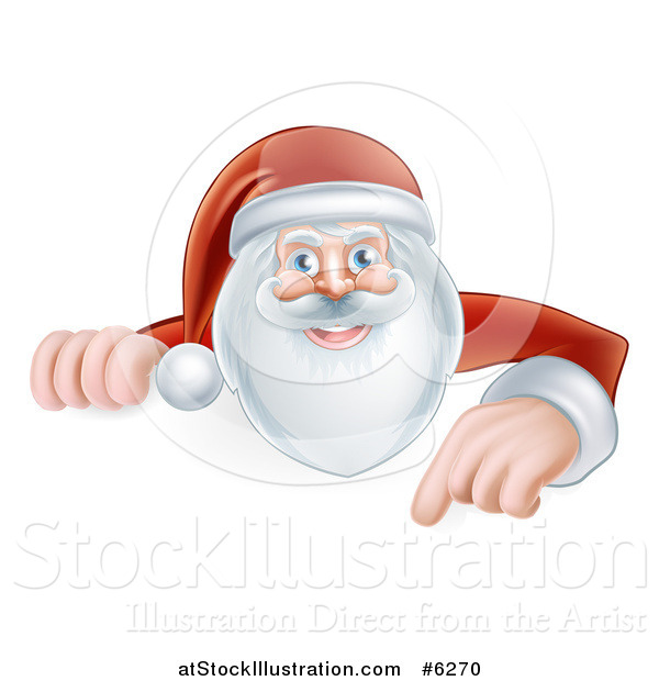 Vector Illustration of Santa Smiling and Pointing down at a Christmas Sign