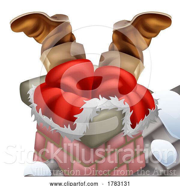 Vector Illustration of Santa Stuck Chimney Boots out Christmas