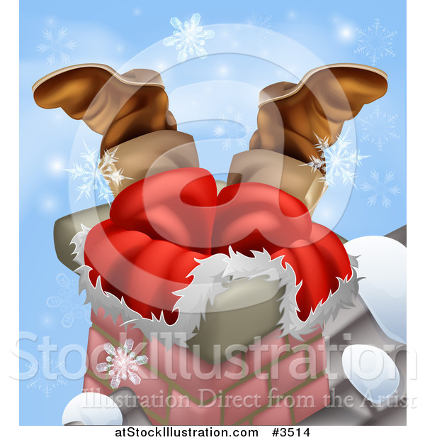 Vector Illustration of Santas Legs Sticking out from a Chimney with Snowflakes