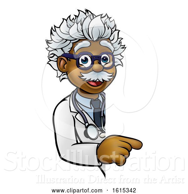 Vector Illustration of Scientist Character Pointing Sign