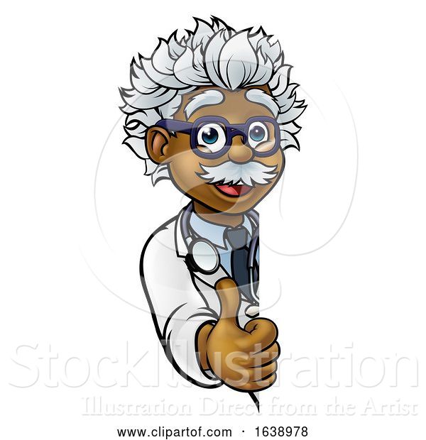 Vector Illustration of Scientist Character Sign Thumbs up
