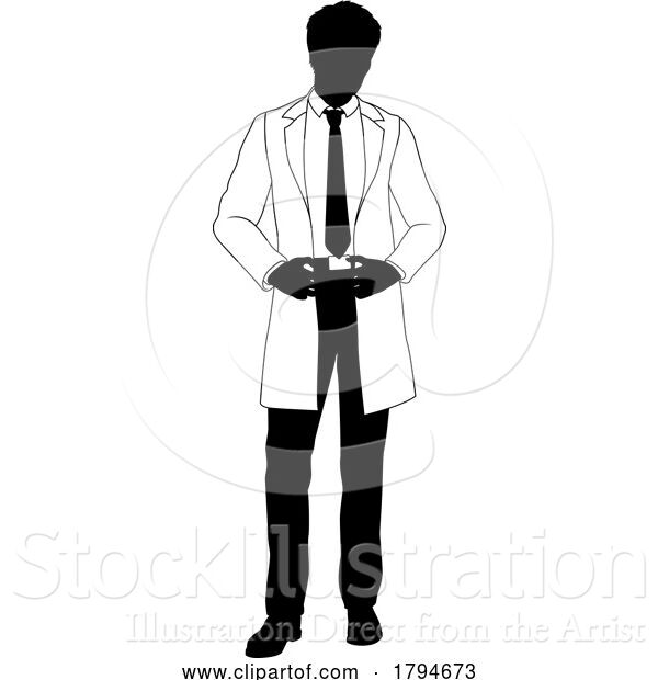 Vector Illustration of Scientist Chemist Pharmacist Guy Silhouette Person