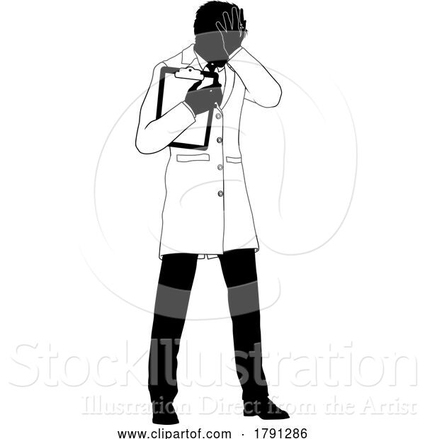 Vector Illustration of Scientist Engineer Inspector Upset Guy Silhouette