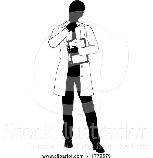 Vector Illustration of Scientist Engineer Survey Clipboard Guy Silhouette