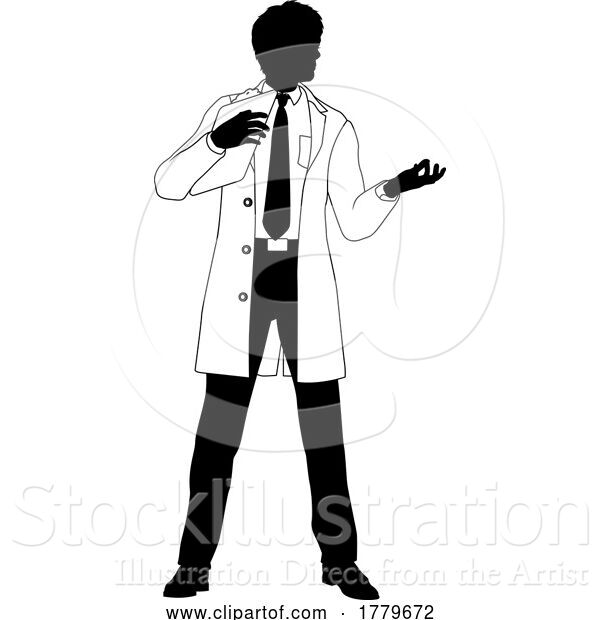 Vector Illustration of Scientist Engineer Survey Clipboard Guy Silhouette