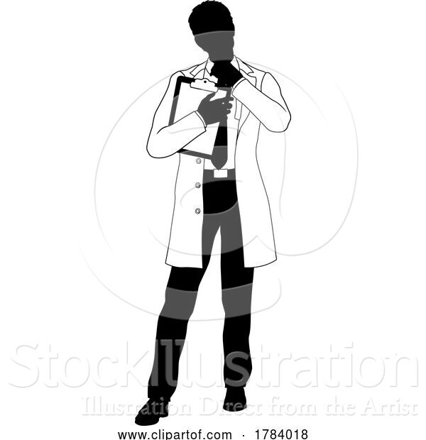 Vector Illustration of Scientist Engineer Survey Clipboard Guy Silhouette