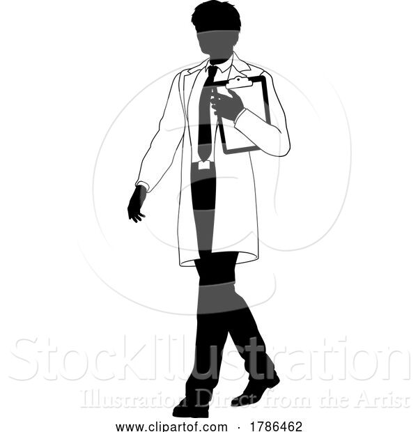 Vector Illustration of Scientist Engineer Survey Clipboard Guy Silhouette