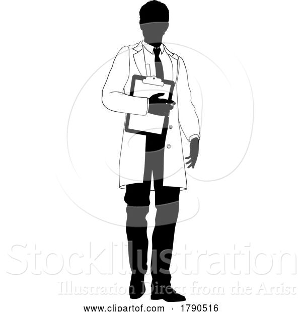 Vector Illustration of Scientist Engineer Survey Clipboard Guy Silhouette