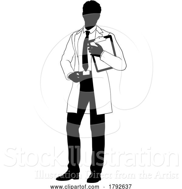 Vector Illustration of Scientist Engineer Survey Clipboard Guy Silhouette