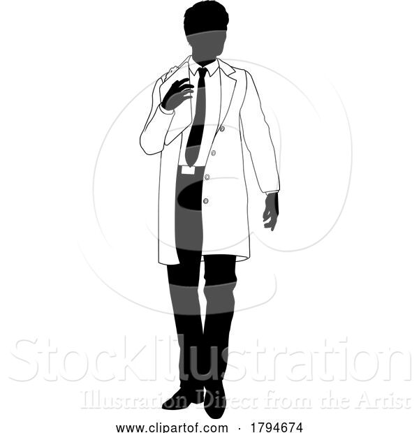 Vector Illustration of Scientist Engineer Survey Clipboard Guy Silhouette